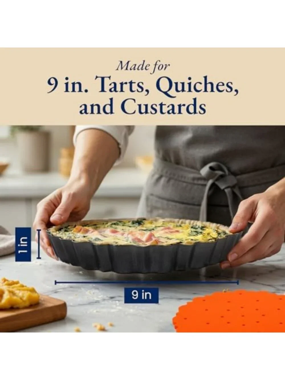 9-Inch Nonstick Fluted Tart Pan Set with Removable Bottom & Silicone Crust